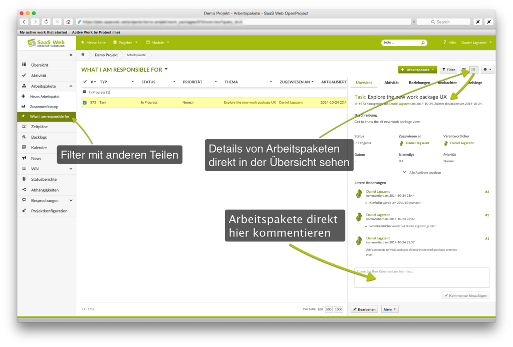 Die neue Arbeitspaket-Ansicht