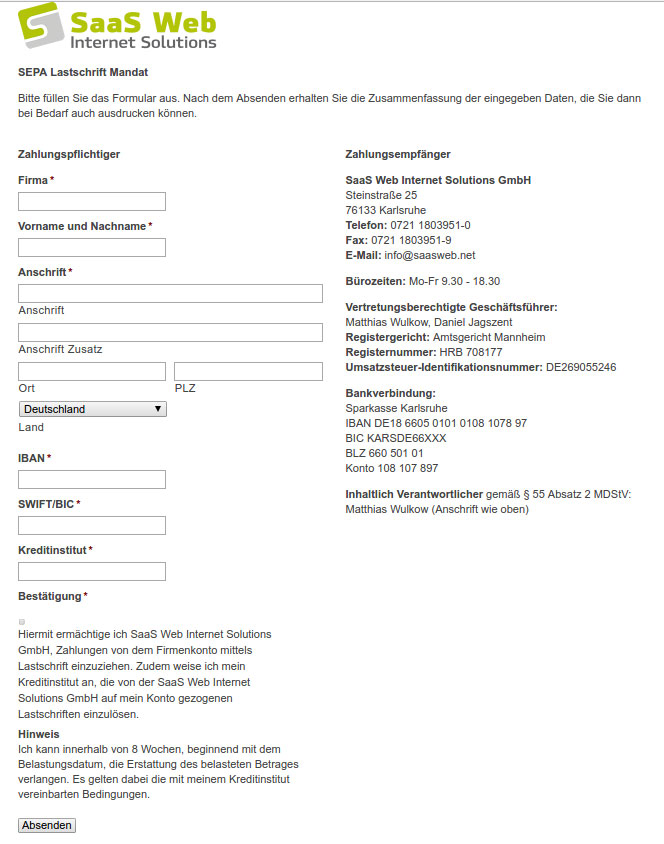 Lastschriftmandat mit WordPress