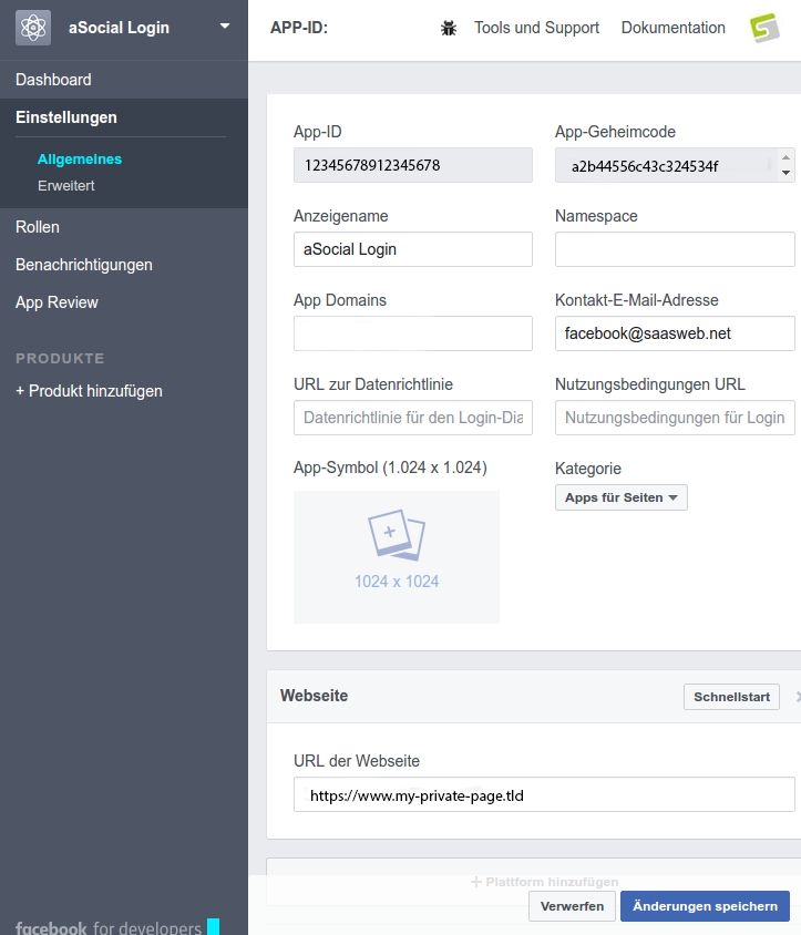 Facebook App Daten