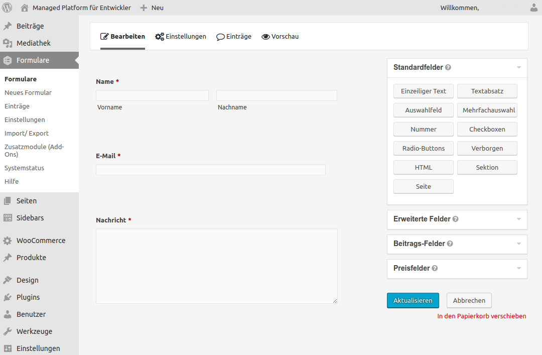Formularerstellung im WordPress Backend