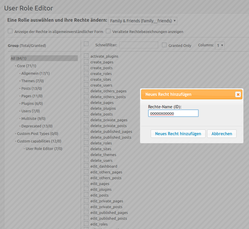 Mit dem User Role Editor wird eine neue Capability erstellt