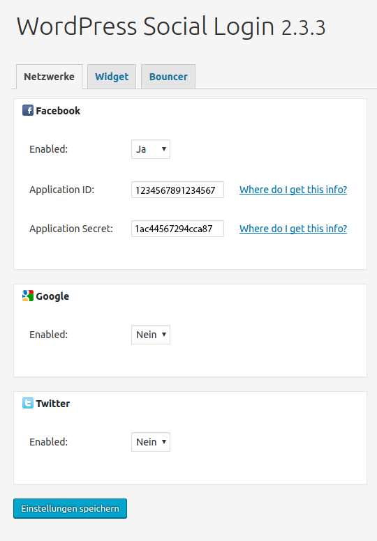 WordPress Social Login - Facebook-Einstellungen