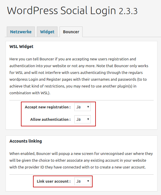 WordPress Social Login - Allgemeine Einstellungen