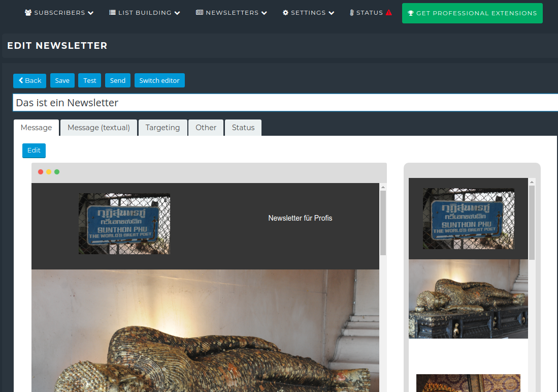 Newsletter Plugin – New Mailing – Step 2 Newsletter Plugin - New Mailing - Step 2