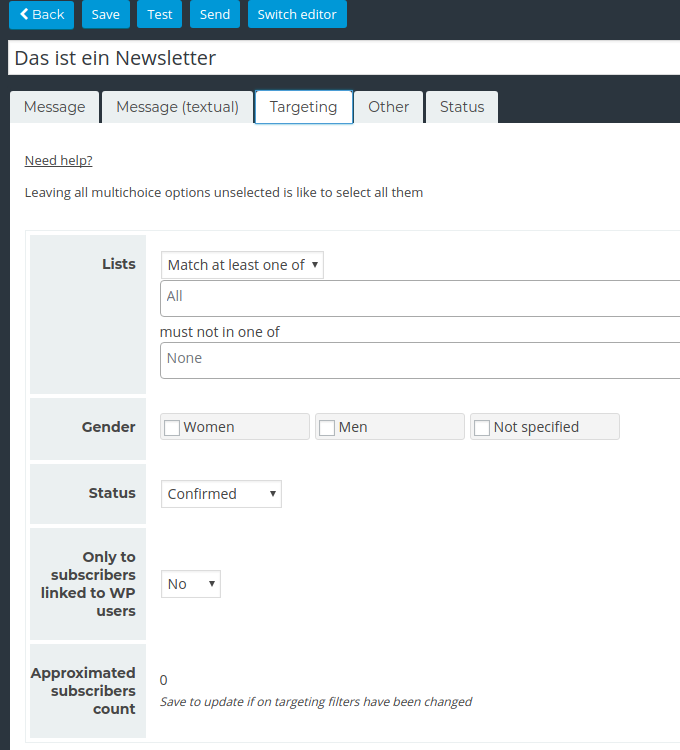 Newsletter Plugin – New Mailing – Recipients Newsletter Plugin - New Mailing - Recipients