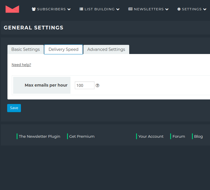 Newsletter Plugin – Settings – Delivery Speed Newsletter Plugin - Settings - Delivery Speed