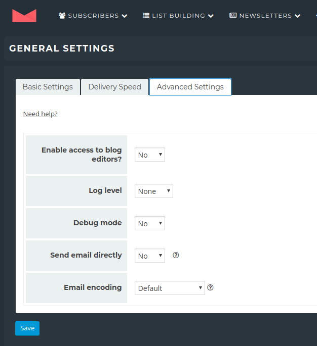 Newsletter Plugin – Settings – Advanced Newsletter Plugin - Settings - Advanced