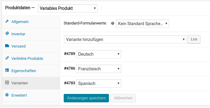 Sprachen als Produktvarianten Sprachen als Produktvarianten
