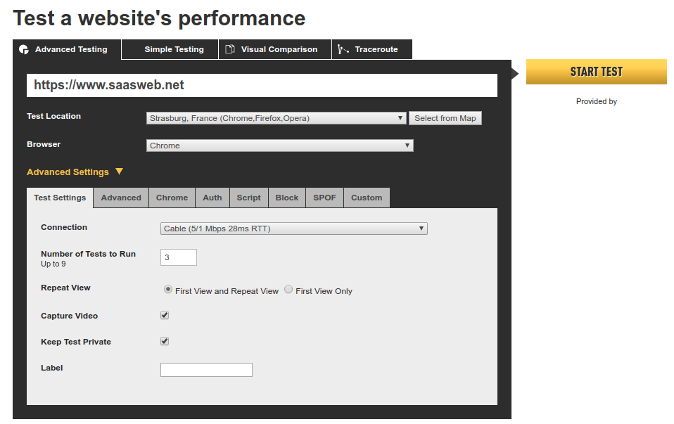WebPageTest - Start WebPageTest - Start
