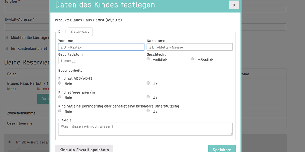 Ferien Karlsruhe: erweiterter Bestellprozess